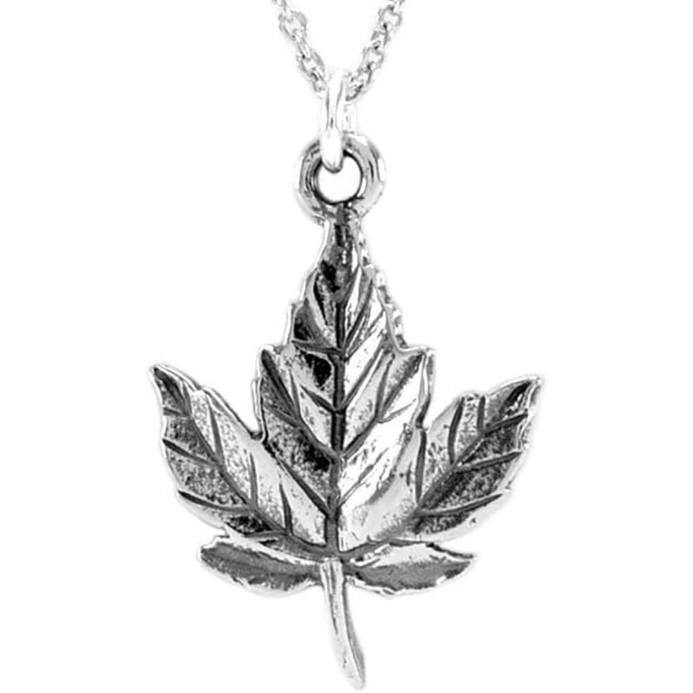 Sterling Silver Maple Leaf Charm Necklace, 18"